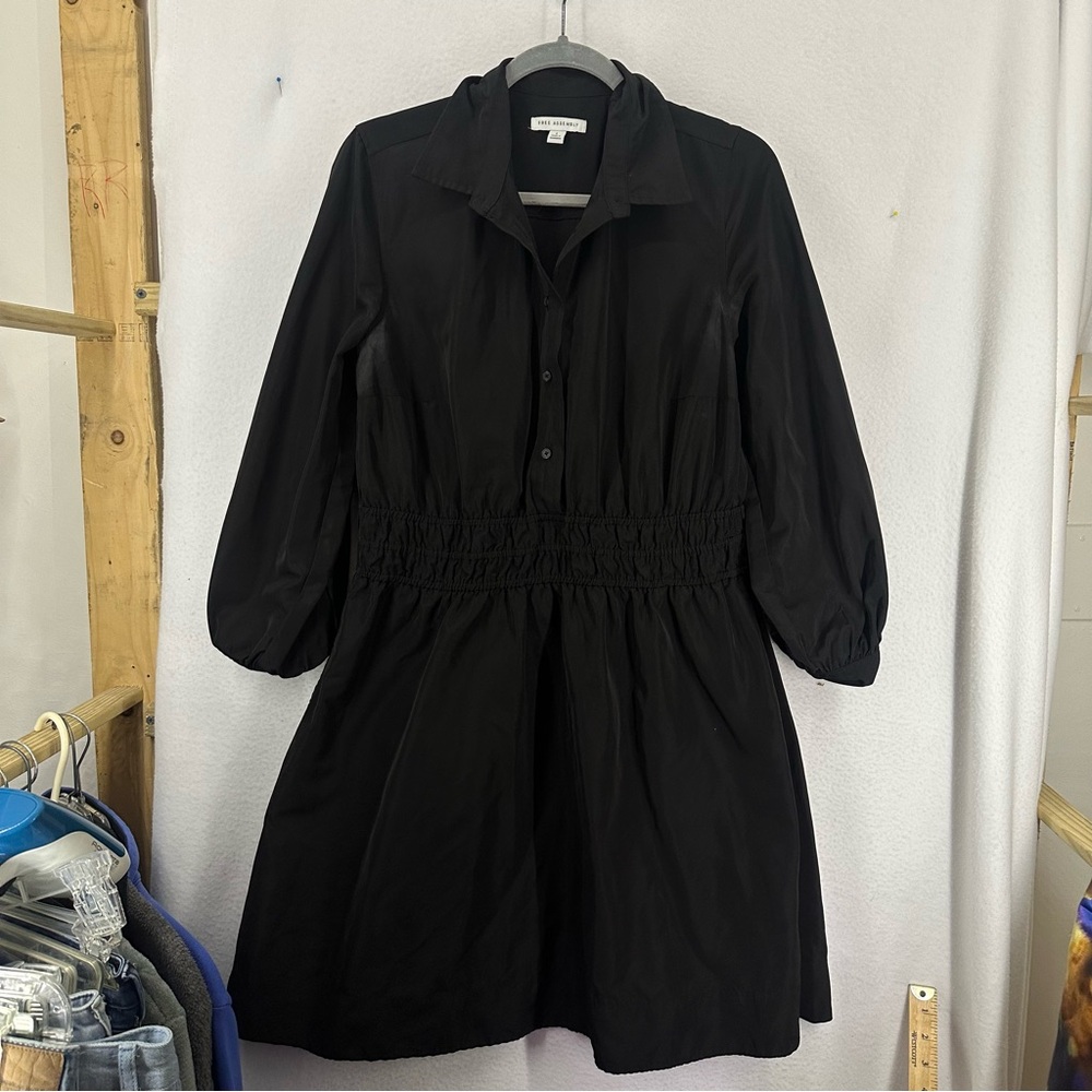 FREE ASSEMBLY Smocked Waist Long Sleeve Mini Dress Womens Large Black